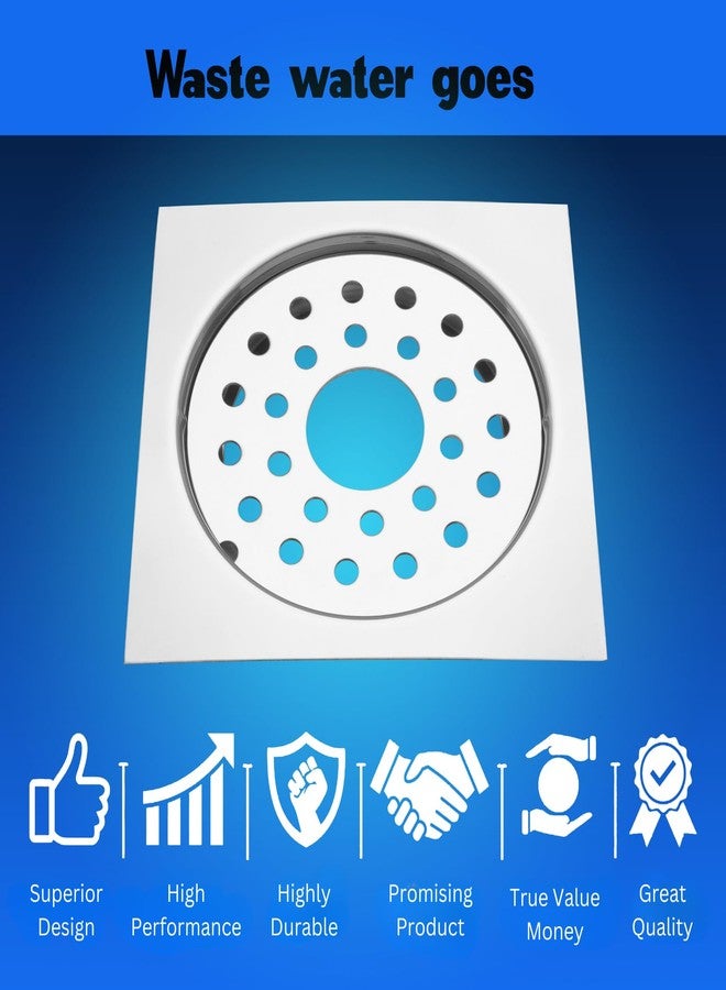 New Ware® CP 202 Stainless Steel 5 Inch Flat Square Lock Drain Jali | Floor Trap with Waste Pipe Hole | Push-Down Drain Grating (Pack of 2) - Image 5